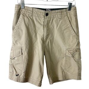 Fox Cargo Shorts Men's 28 Tan 100% Cotton Zip‎ Flat Front Inseam 8.25"